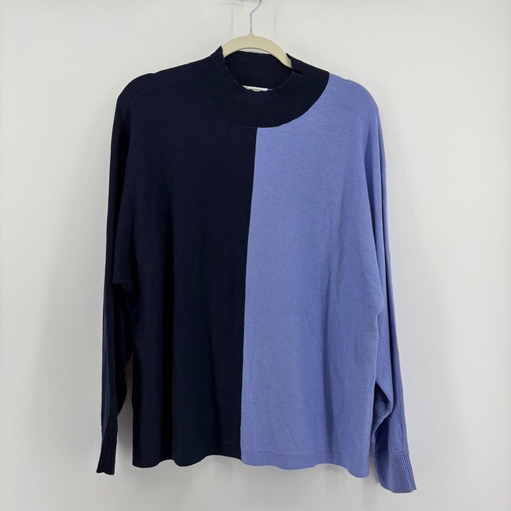 Candace Cameron Bure Colorblock Sweater Blue Purple Womens Medium Mock Neck Knit